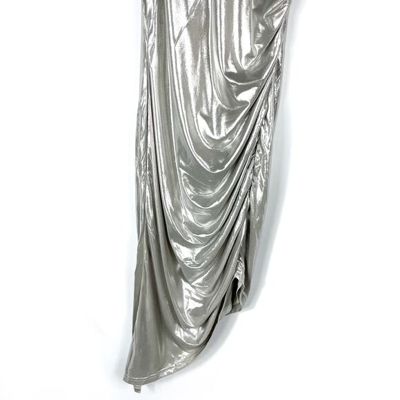 Superdown Izaria Midi Dress Metallic Silver Asymmetric Sleeveless Bodycon Sz M - Picture 6 of 10